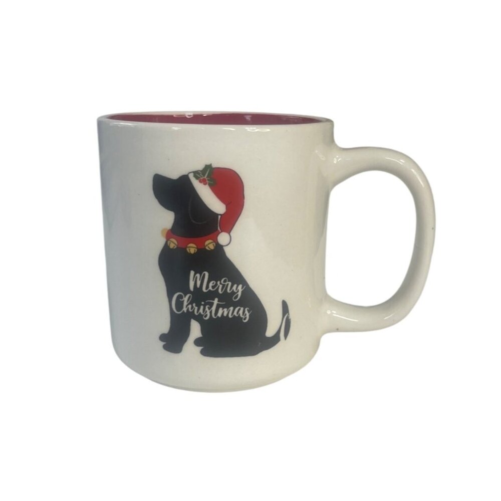 Holiday Style 18 Oz Ceramic Christmas‎ Mug Black Dog Red Interior